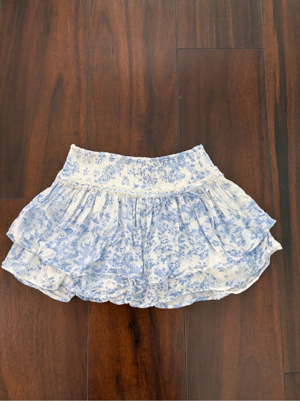 Hollister Light Blue Floral Ruffle Mini Skirt